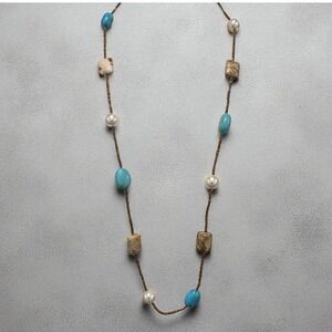 Lia Sophia‎ Long Beaded Necklace with Faux Turquoise & Pearl
